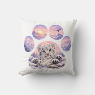 Cute Snow Leopard Paw Mountain Design Throw Pillow