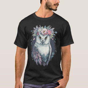 Cute Snow Owl Bird Flower Crown Floral Birds T-Shirt