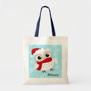 Cute Snow Owl in Snowflakes Tote Bag