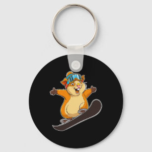 Cute Snowboarding Hamster With Goggles Keychain