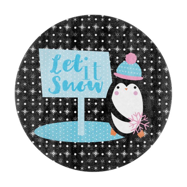 Cute Snowflakes  Black White Penguin  Cutting Board (Front)