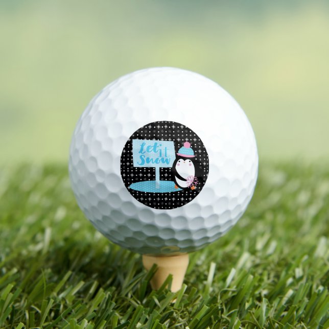 Cute Snowflakes  Black White Penguin   Golf Balls (Insitu Tee)