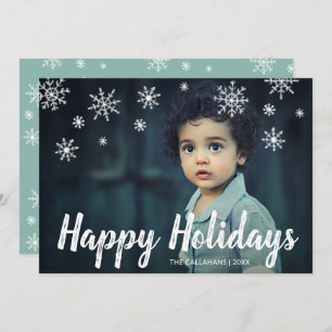 Cute Snowflakes Chalk Script Photo Happy Holidays Holiday Card