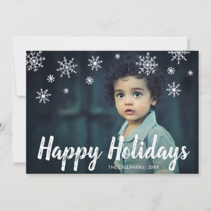 Cute Snowflakes Chalk Script Photo Happy Holidays Holiday Card
