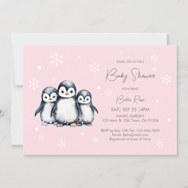 Cute Snowflakes Penguin Baby Shower Invitation (Front)