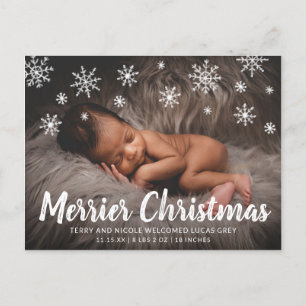 Cute Snowflakes Photo Holiday Birth Announcement Postcard