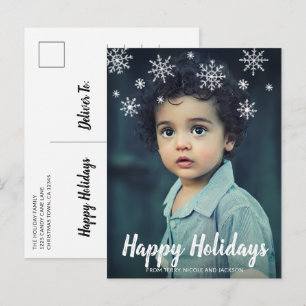 Cute Snowflakes Photo Modern Christmas Holiday Postcard
