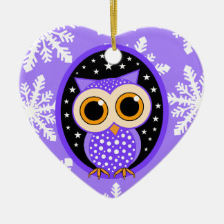 cute snowflakes purple owl ceramic ornament