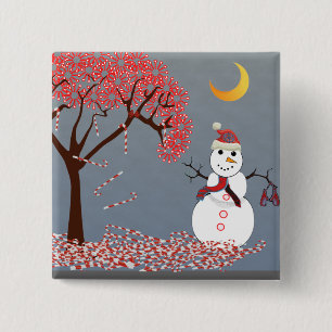 Cute Snowman 2 Inch Square Button
