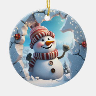 Cute Snowman 3D Ceramic Ornament