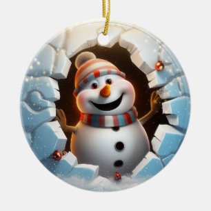 Cute Snowman 3D Ceramic Ornament