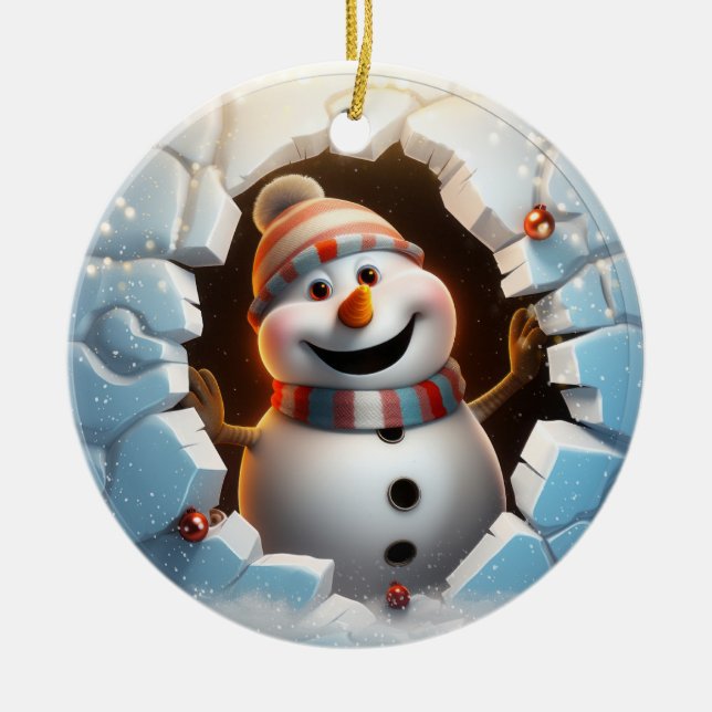 Cute Snowman 3D Ceramic Ornament (Front)