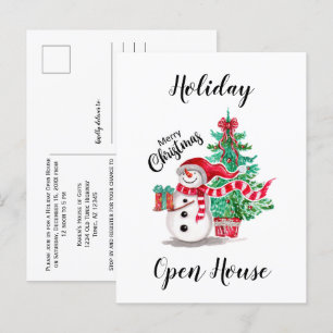 Cute Snowman and Christmas Tree Open House Postcard