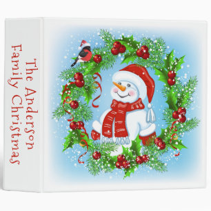 Cute Snowman and Holly Wreath Family Christmas  Binder