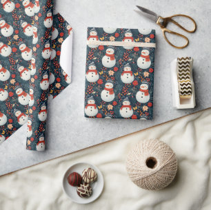 Cute Snowman And Pine Christmas Wrapping Paper