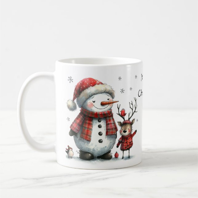 Cute Snowman and Reindeer  Coffee Mug (Left)