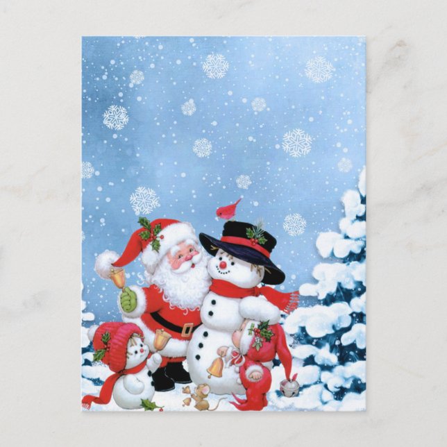 cute  Snowman and Santa Postcard (Front)