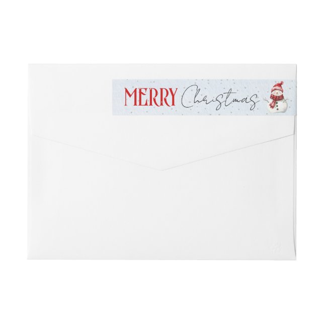 Cute snowman and snow Christmas photo Wrap Around Label (Back)
