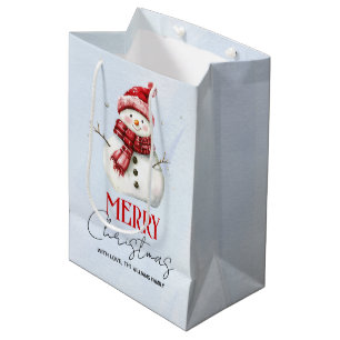 Cute snowman and snow Merry Christmas holiday Medium Gift Bag