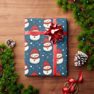 Cute Snowman And Snowflakes Blue Christmas  Wrapping Paper