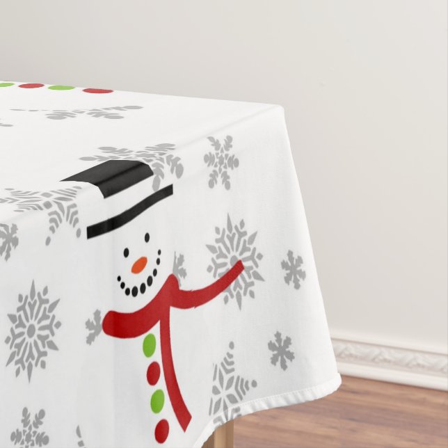 Cute Snowman and Snowflakes Holiday Tablecloth (In Situ)