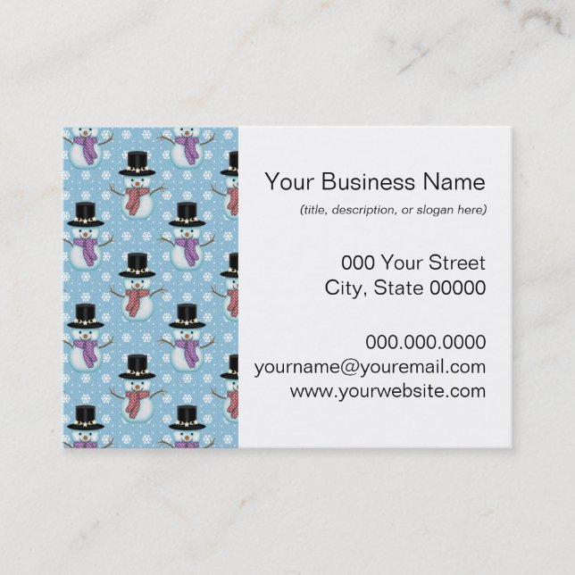 Cute Snowman and Snowflakes Pattern Business Card (Front)