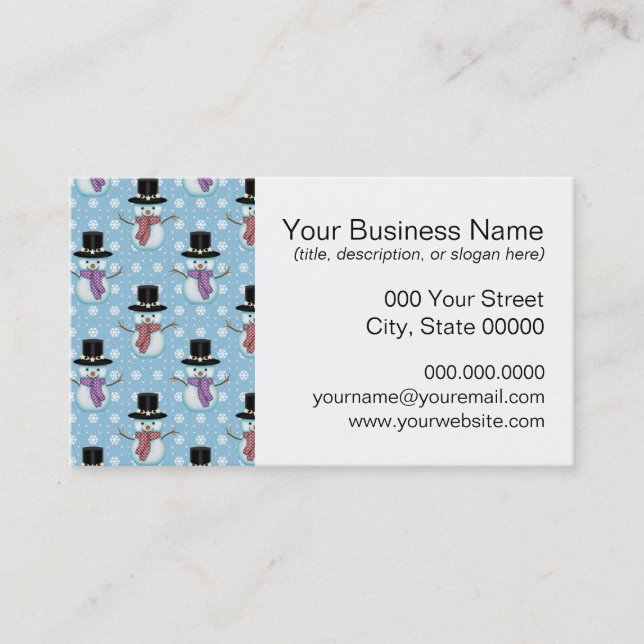 Cute Snowman and Snowflakes Pattern Business Card (Front)