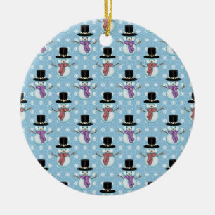 Cute Snowman and Snowflakes Pattern Ceramic Ornament