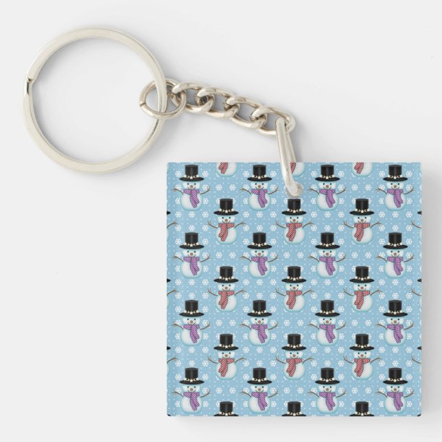 Cute Snowman and Snowflakes Pattern Keychain (Front)