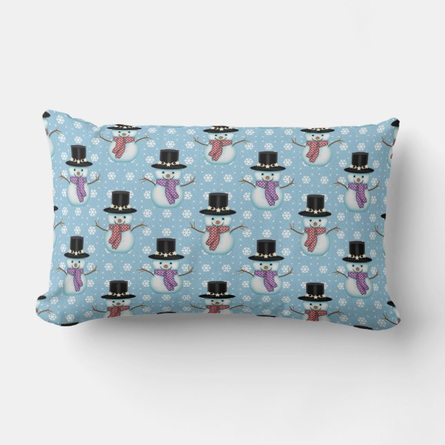 Cute Snowman and Snowflakes Pattern Lumbar Pillow (Front)