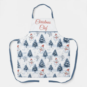 Cute Snowman And Snowy Trees Apron