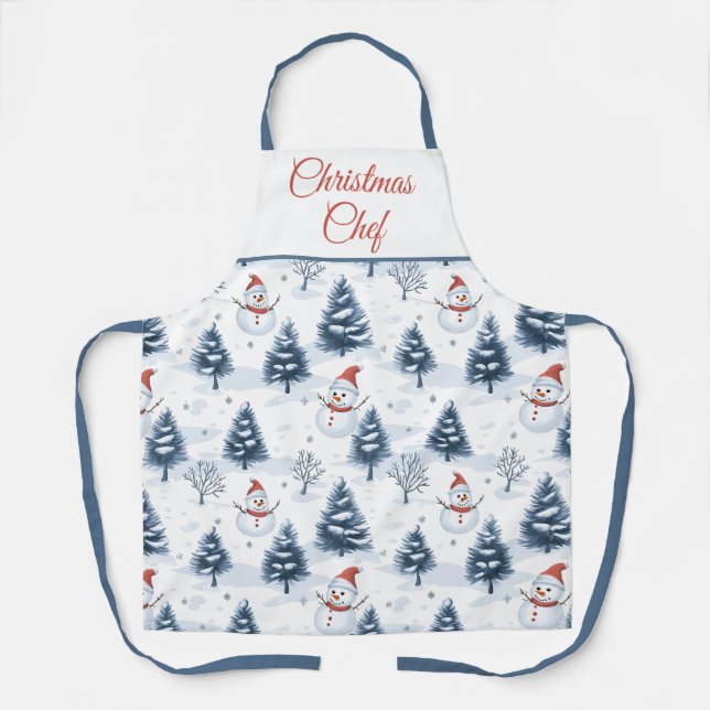 Cute Snowman And Snowy Trees  Apron (Front)