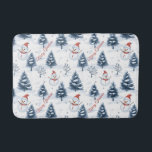Cute Snowman And Snowy Trees Merry Christmas Bath Mat<br><div class="desc">A cute Snowman and snowy trees Christmas bath mat with snowmen wearing red Santa hats and fir trees covered in snow with a snowy white background. Merry Christmas text in red can be personalized as needed , change to a name or another greeting as per your needs . A cute...</div>