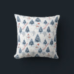 Cute Snowman And Snowy Trees Merry Christmas Throw Pillow<br><div class="desc">A cute Snowman and snowy trees Christmas throw pillow / cushion with snowmen wearing red Santa hats and fir trees covered in snow with a snowy white background. Merry Christmas text in red can be personalized as needed , change to a name or another greeting as per your needs ....</div>