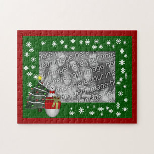 Cute Snowman And Tree Holiday Your Photo Jigsaw Puzzle