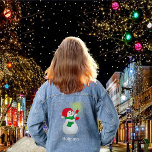 Cute Snowman and Typography Denim Jacket<br><div class="desc">Snowman Anime Denim Jacket.  Text can be personalized.</div>