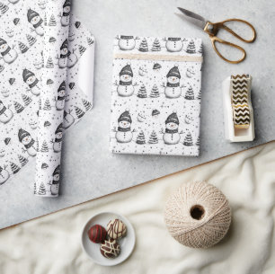 Cute Snowman and White Winter  Wrapping Paper