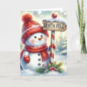 Cute Snowman at the North Pole Holiday Card