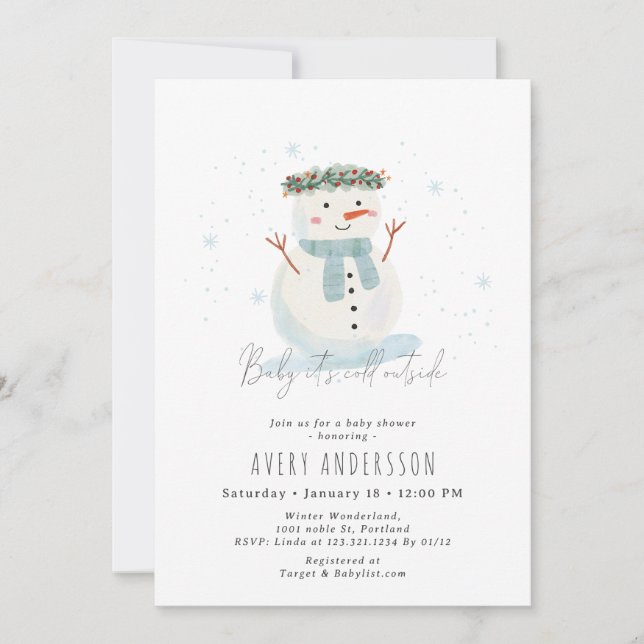 Cute Snowman Baby It's Cold Outside Baby Shower Invitation (Front)