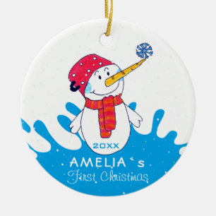 Cute Snowman Baby`s First Christmas Ceramic Ornament