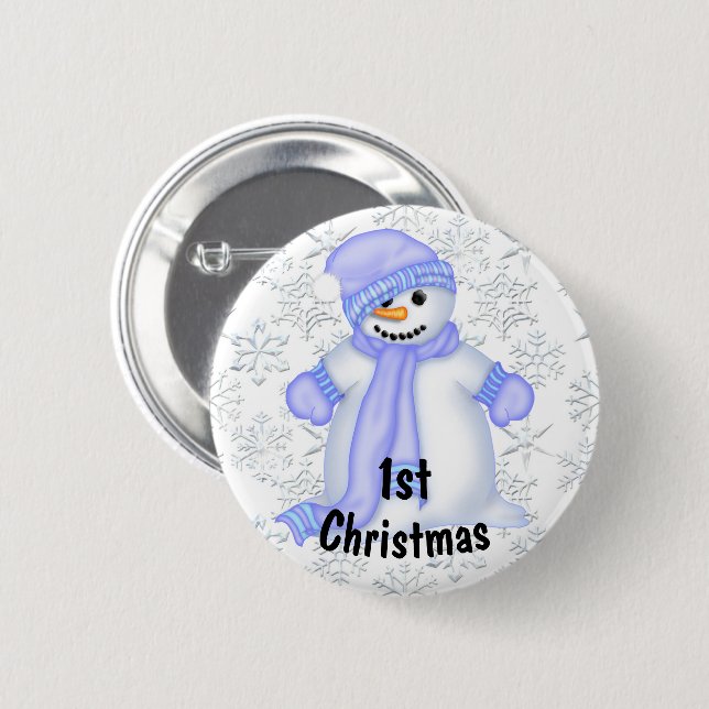 Cute Snowman Baby's 1st Christmas 2 Inch Round Button (Front & Back)