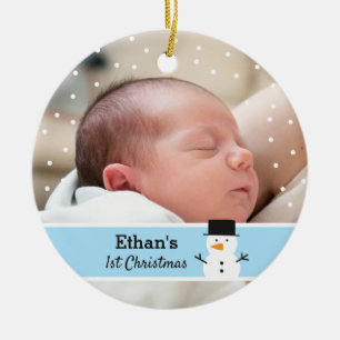 Cute Snowman Baby's First Christmas Photo Ceramic Ornament