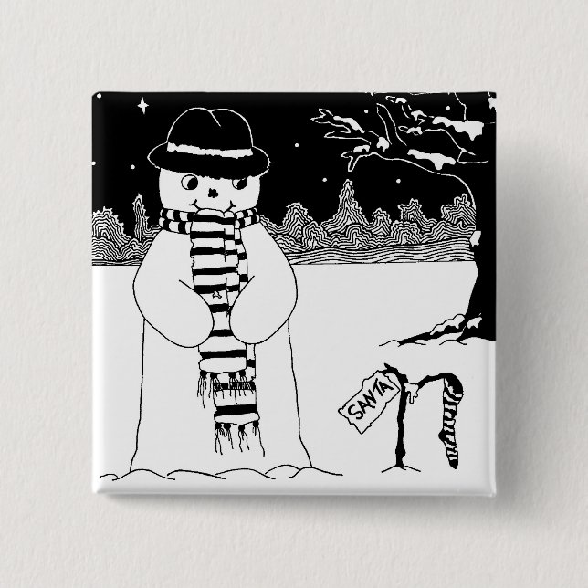 Cute snowman black and white Christmas button (Front)