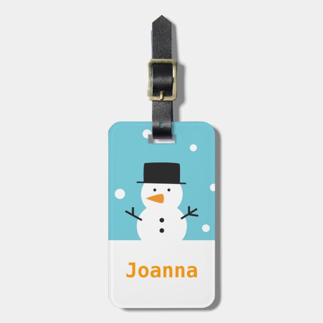 Cute Snowman Black Tophat Christmas Luggage Tag (Front Vertical)