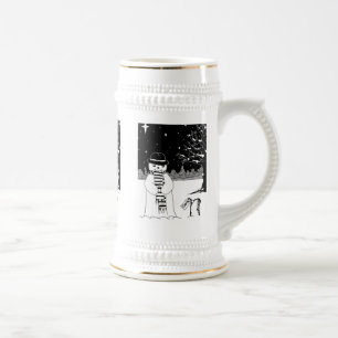 Cute snowman black & white Christmas illustration Beer Stein