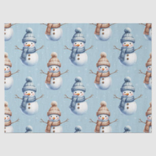 Cute Snowman Blue Snowy Background Christmas Tissue Paper