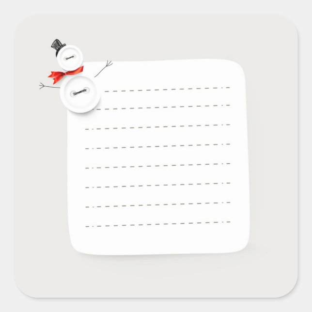 Cute Snowman Button Design Holiday Note Sticker (Front)