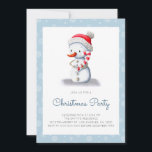 Cute Snowman Candy Cane Christmas Party Invitation<br><div class="desc">Minimalist blue Christmas invitation with an illustration of a snowman holding a candy cane. Personalize the text with your own information. Illustrated and designed by Patricia Alvarez.</div>