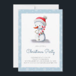 Cute Snowman Candy Cane Christmas Party Invitation<br><div class="desc">Minimalist blue Christmas invitation with an illustration of a snowman holding a candy cane. Personalize the text with your own information. Illustrated and designed by Patricia Alvarez.</div>