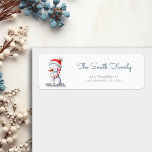 Cute Snowman Candy Cane Return Address<br><div class="desc">Adorable winter return address label with a snowman holding a candy cane and wearing a red Santa Claus hat. Illustrated and designed by Patricia Alvarez.</div>